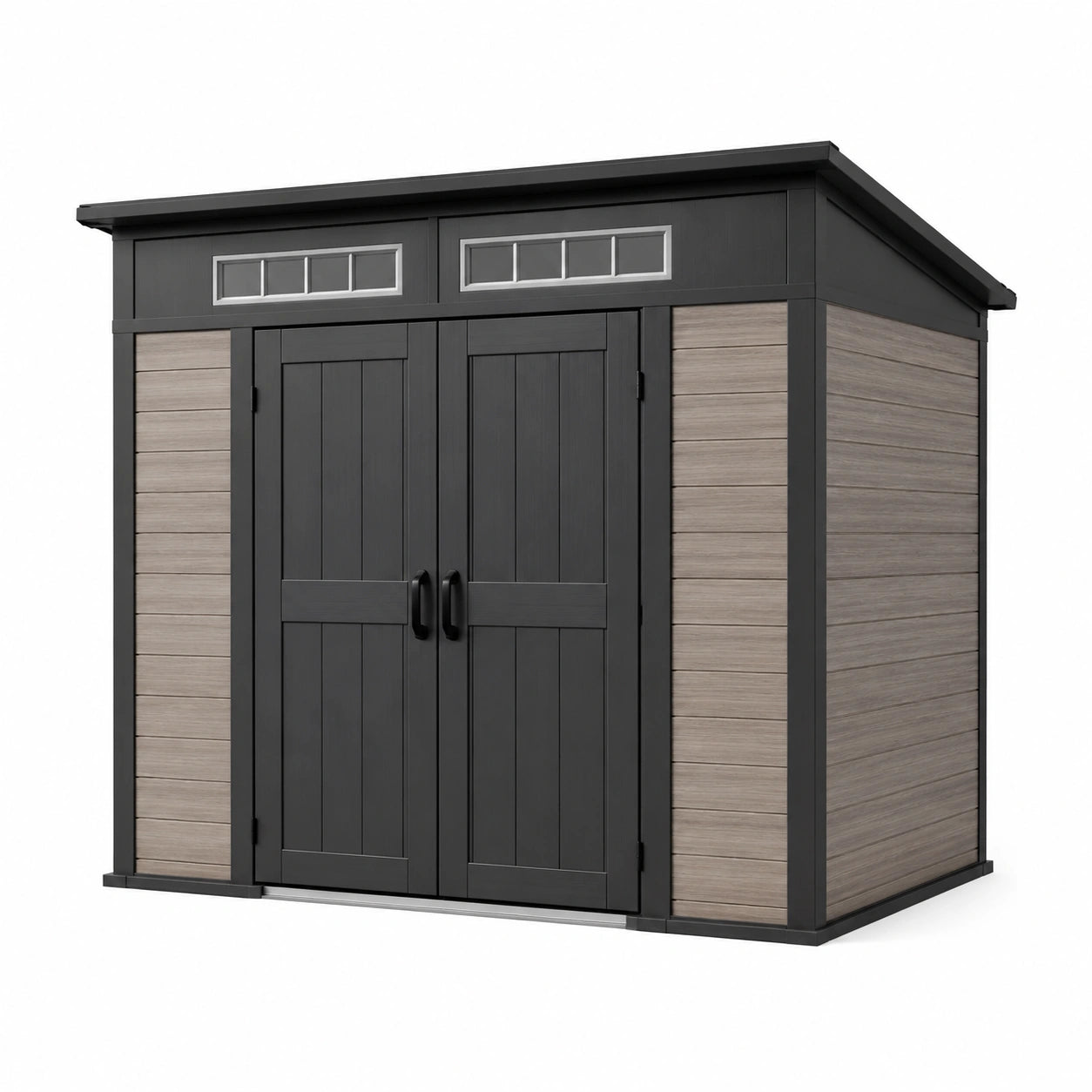 Abri de jardin en polypropylène composite avec double porte en gris et marron