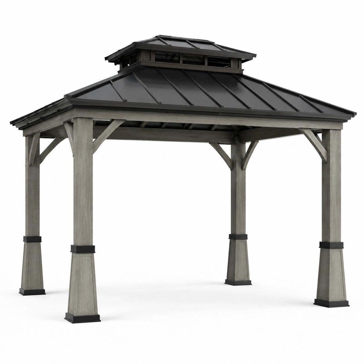 Pavillon en bois avec toit en métal noir 3m x 3m