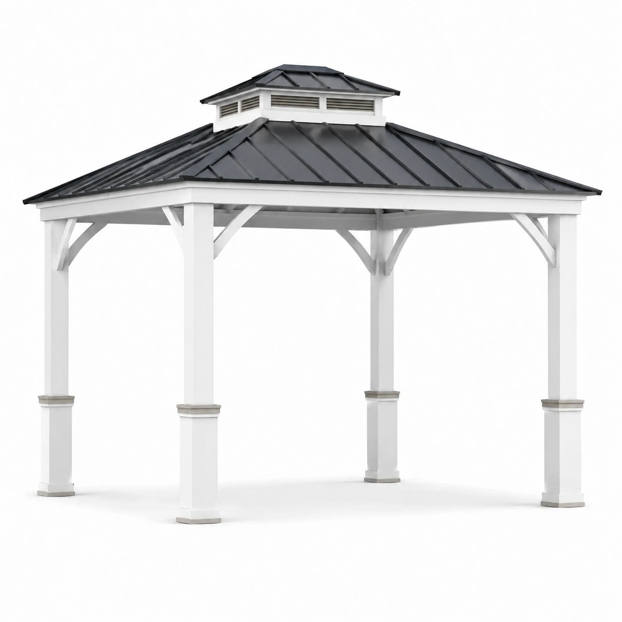 Pavillon de jardin en métal blanc et noir avec toit en acier galvanisé 300x300 cm