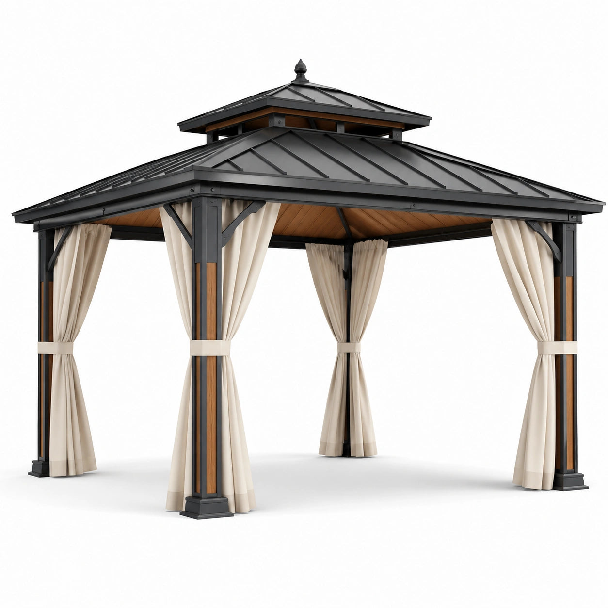 Pavillon en aluminium avec toit en acier et rideaux en polyester 300x300x270 cm