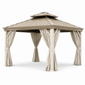 Pavillon de Jardin en Aluminium avec Rideaux Beige 3x3m