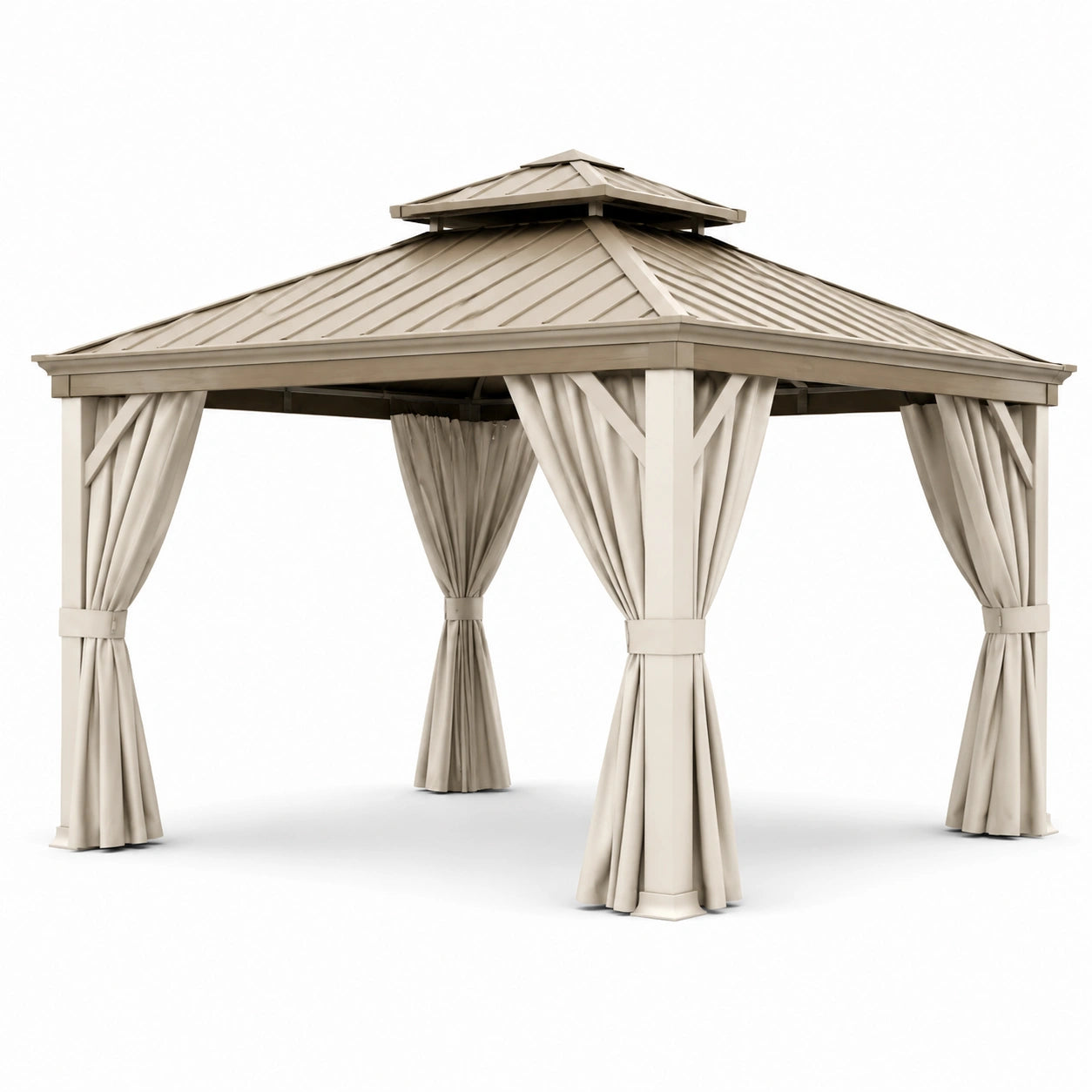 Pavillon de Jardin en Aluminium avec Rideaux Beige 3x3m