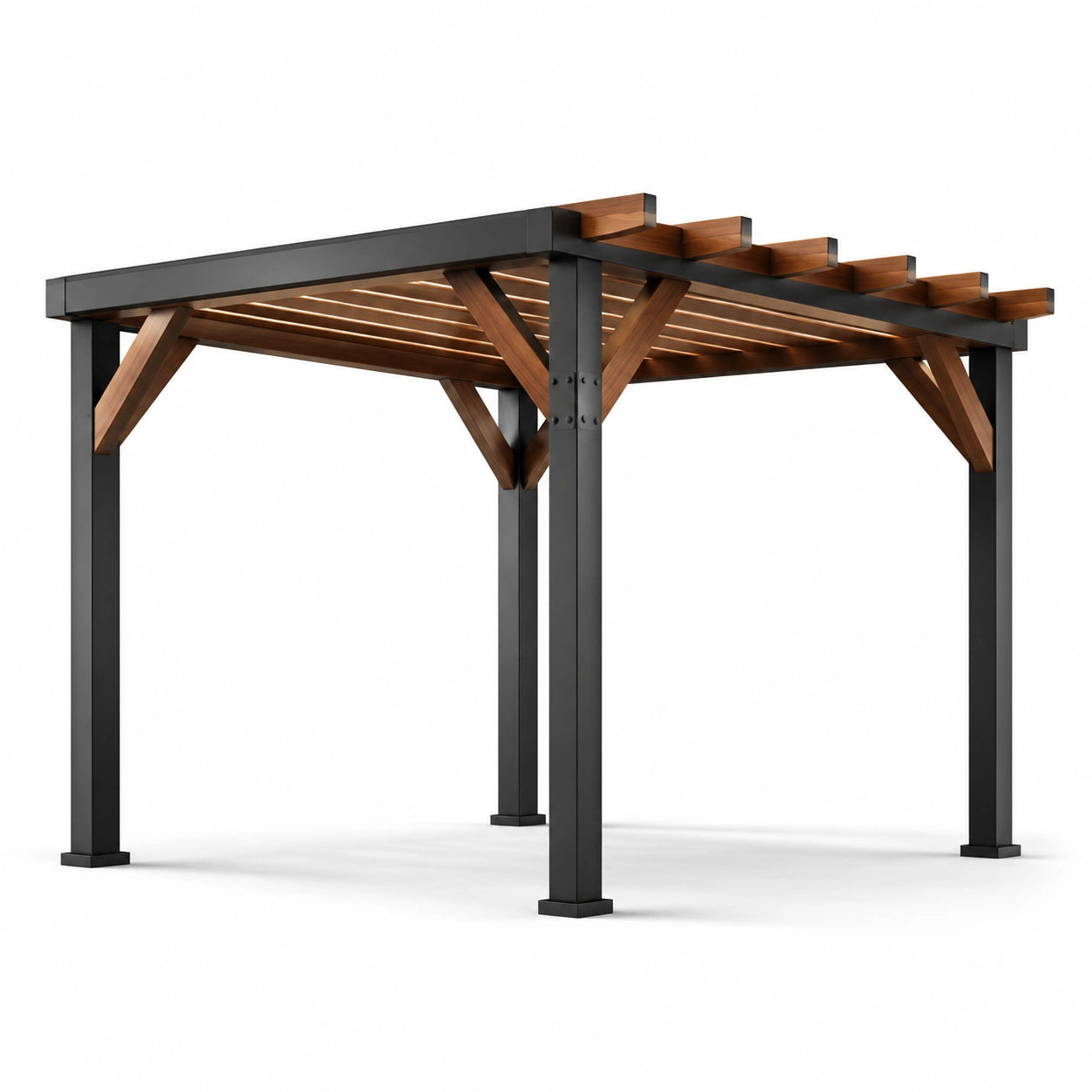 Pergola en aluminium et bois marron/noir 3m x 3m