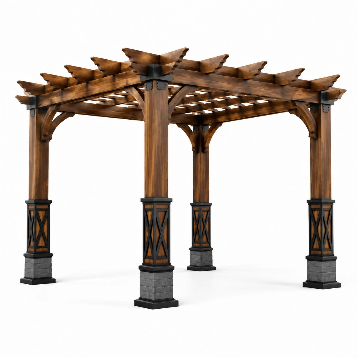 Pergola en bois avec piliers en métal et béton 3x4x2.5m