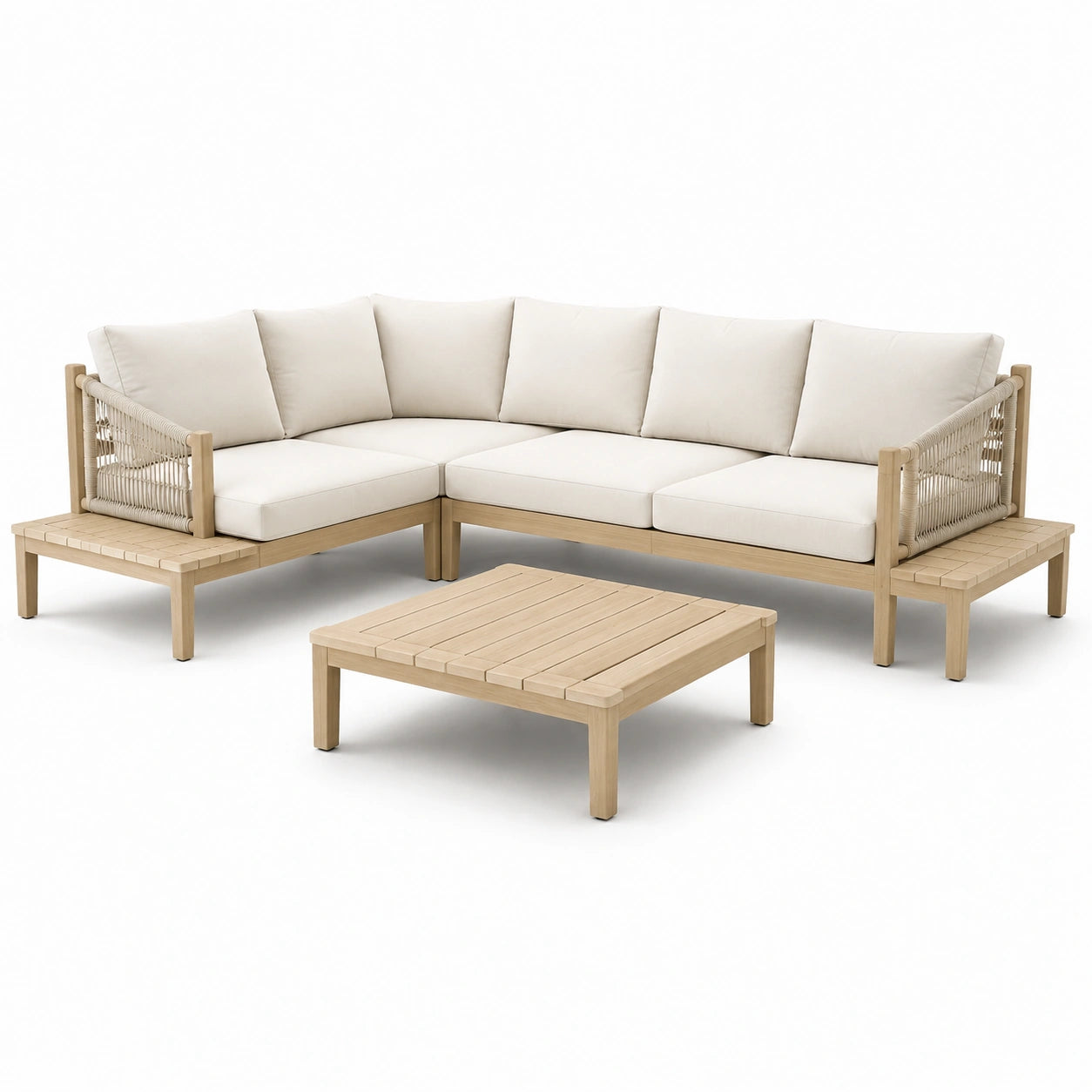 Ensemble de mobilier extérieur en bois avec canapé modulable et table basse