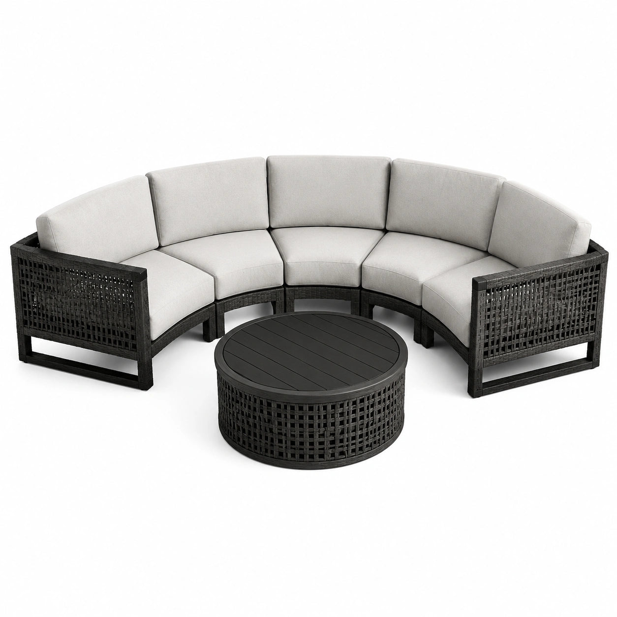 Ensemble de canapé modulaire en résine avec table ronde