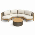Canapé d'angle en bois d'acacia et corde avec coussins beiges et table basse