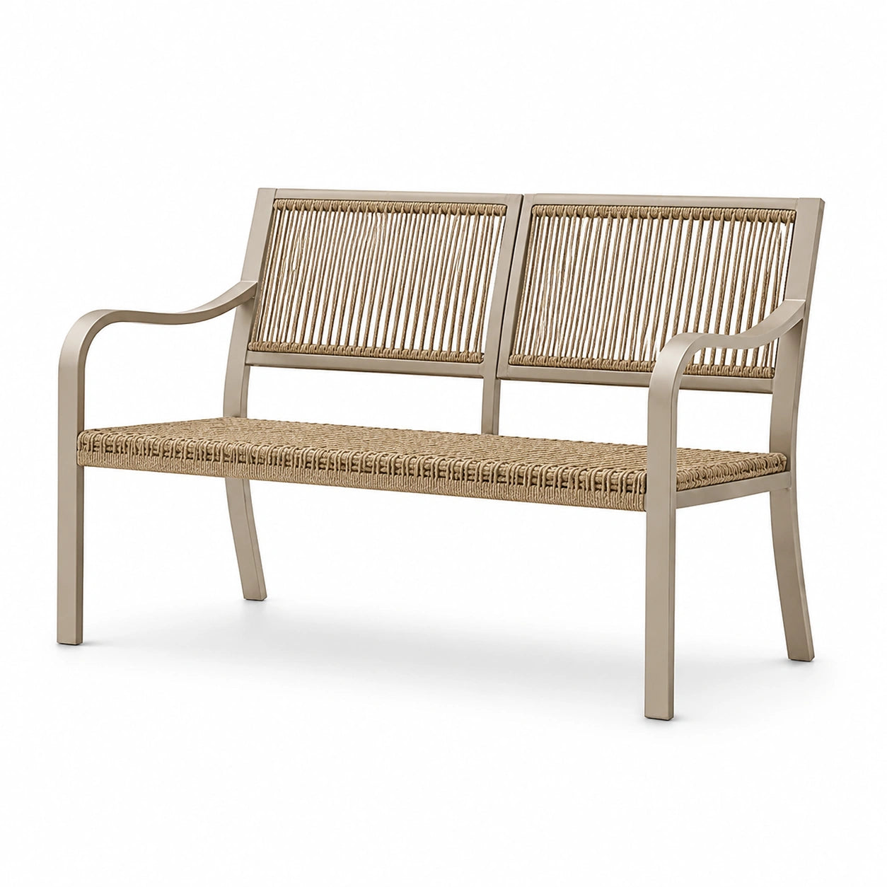 Banc de jardin en aluminium et corde synthétique beige 120 cm