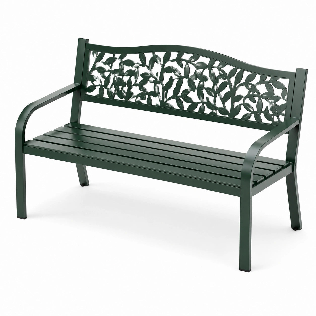 Banc de jardin en métal vert avec dossier ornementé 128 cm