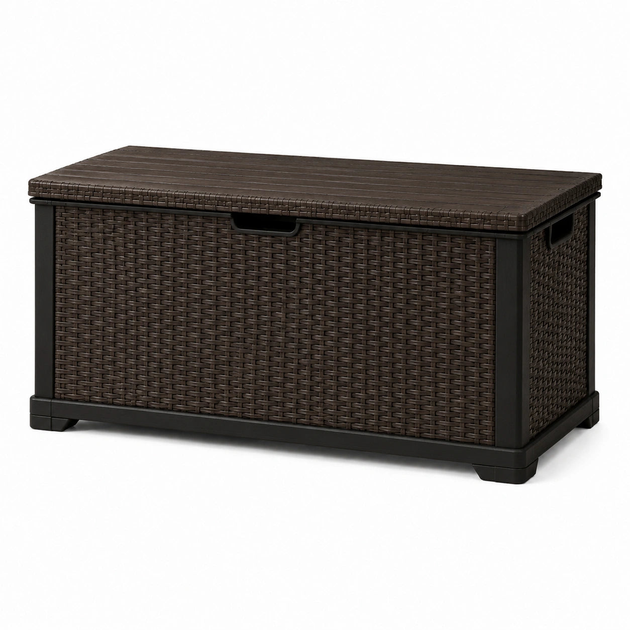 Coffre de rangement en plastique tressé brun 117x45x57cm