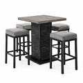 Table haute en bois et tabourets en métal avec tissu gris