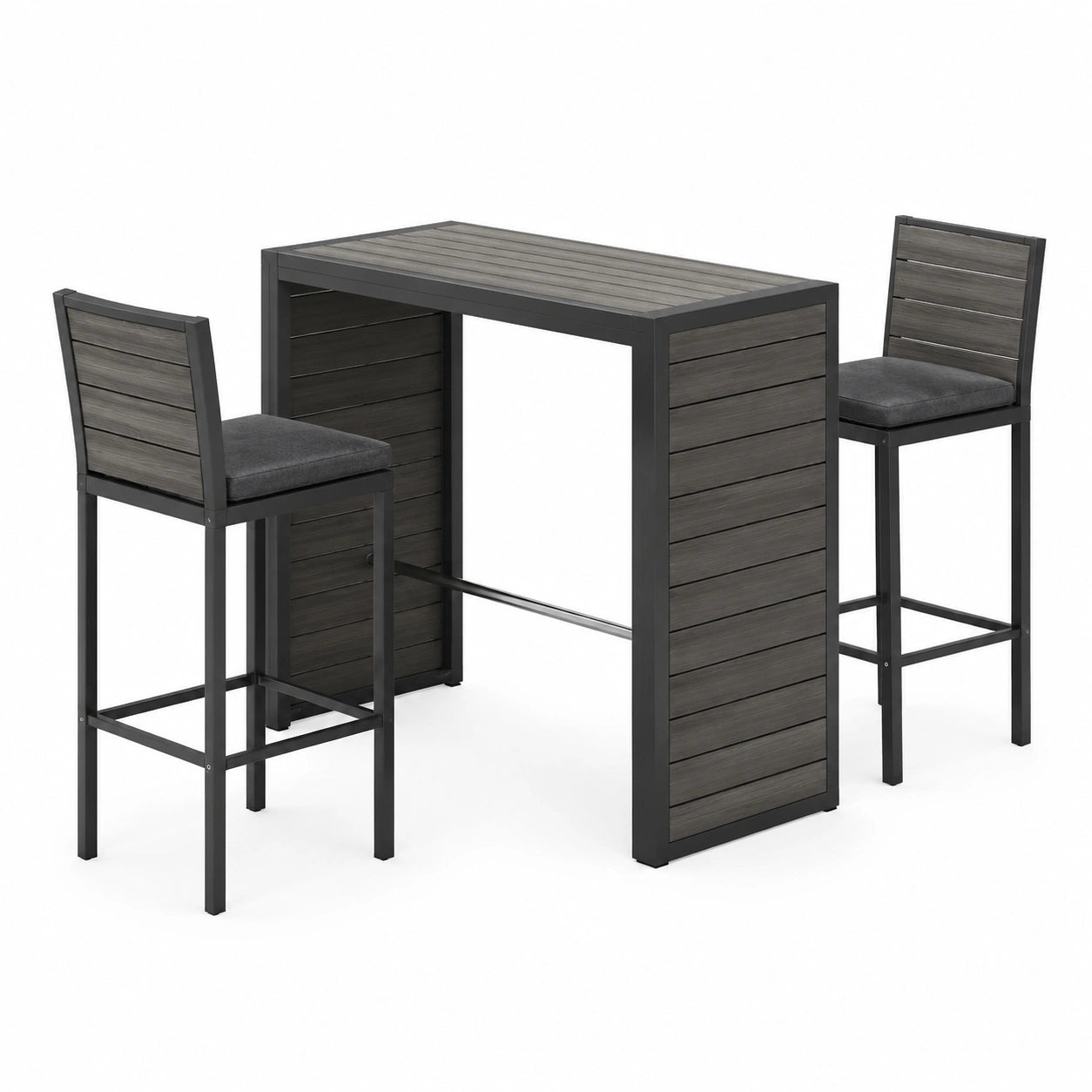 Ensemble de table haute et tabourets en métal et bois composite gris