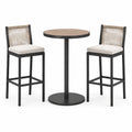 Ensemble de bar en bois et métal noir avec tabourets en corde beige