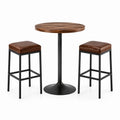 Ensemble table en bois massif et tabourets en métal avec assise en cuir