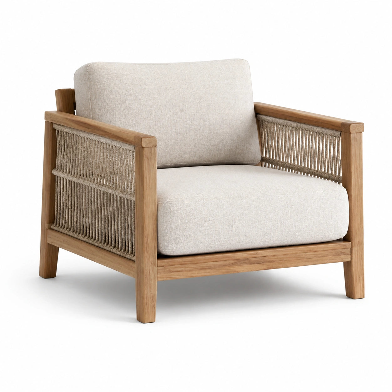 Fauteuil en bois avec coussins en polyester beige
