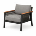 Fauteuil en aluminium avec accoudoirs en teck et coussins gris