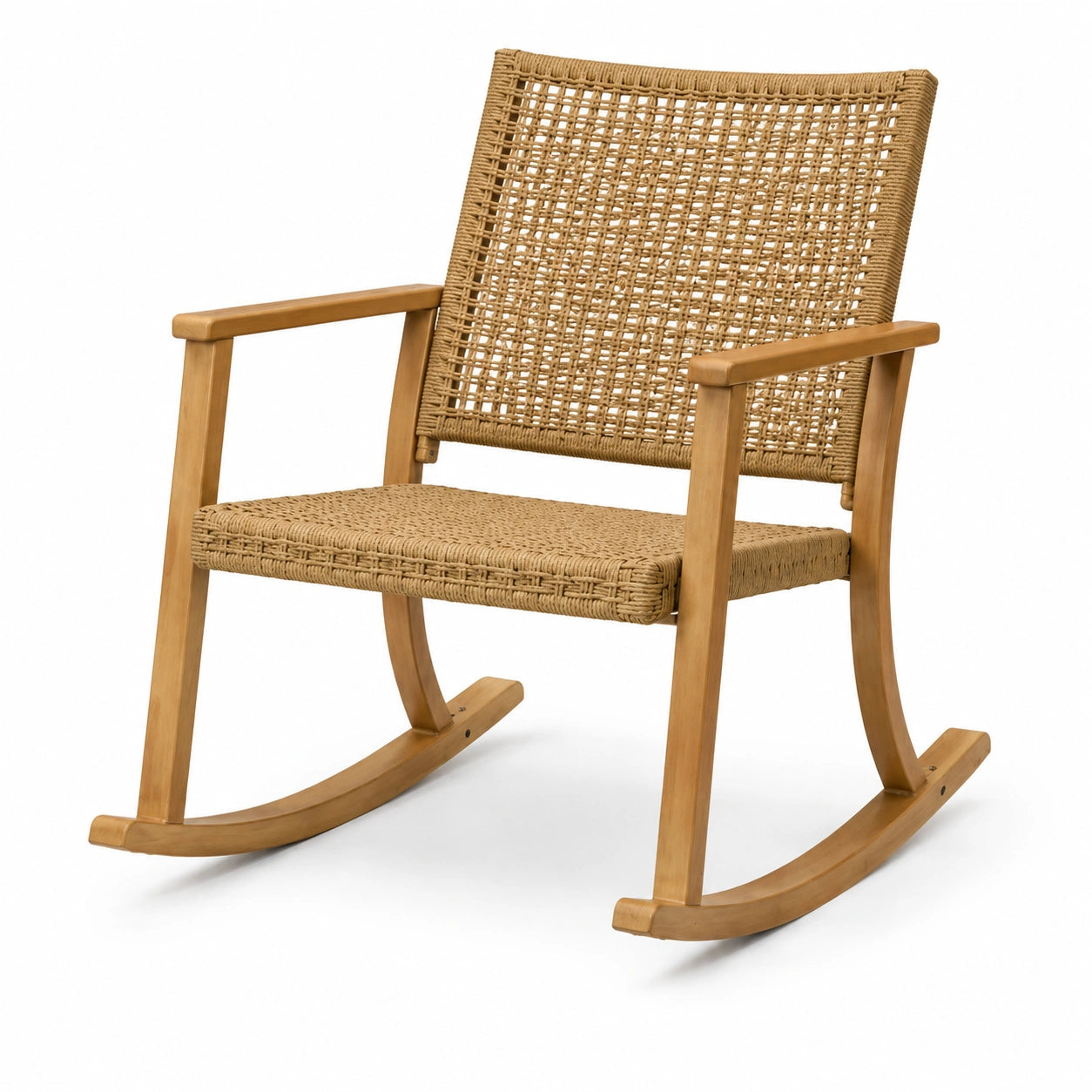 Fauteuil à bascule en bois et rotin naturel