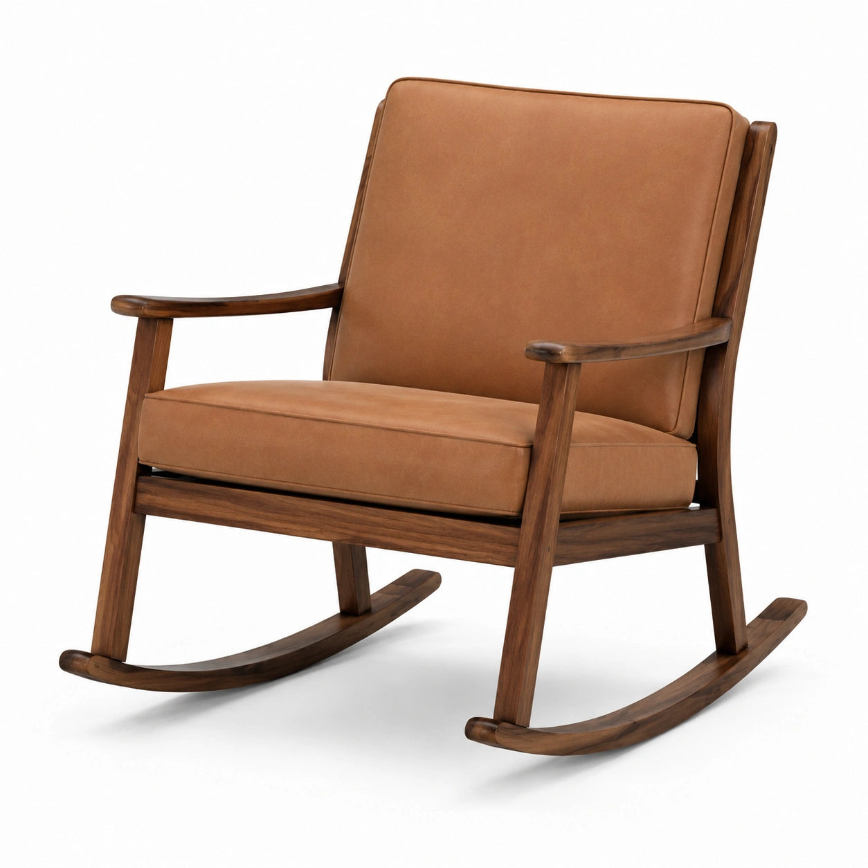 Fauteuil à bascule en bois et simili cuir marron