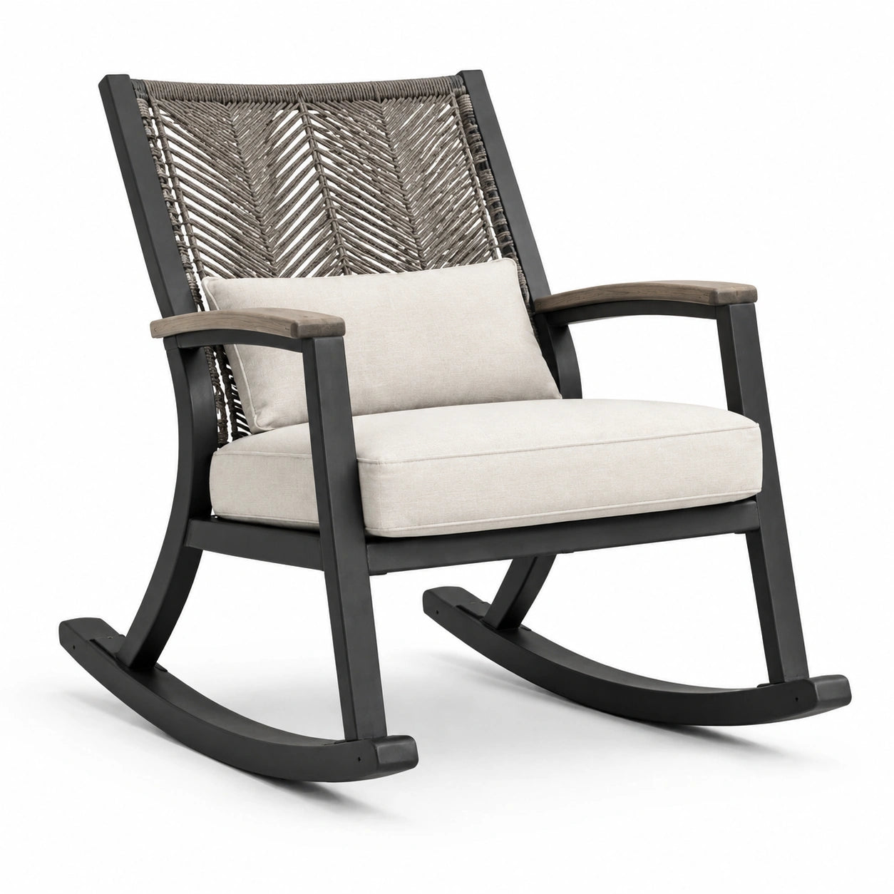 Fauteuil à bascule en aluminium et corde polyester anthracite 75x90x95 cm