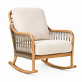 Fauteuil à bascule en bois de teck et rotin avec coussins en polyester beige